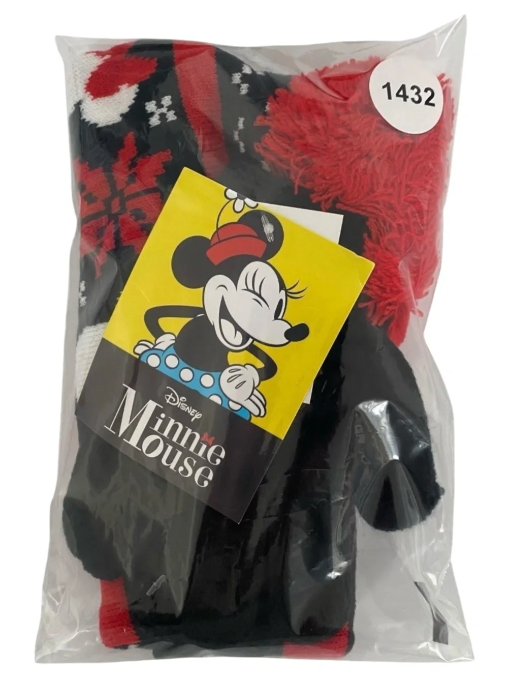 Disney Girls 2-Piece Minnie Mouse Fair Isle Knit Hat Gloves Set Red/Black 4-6X